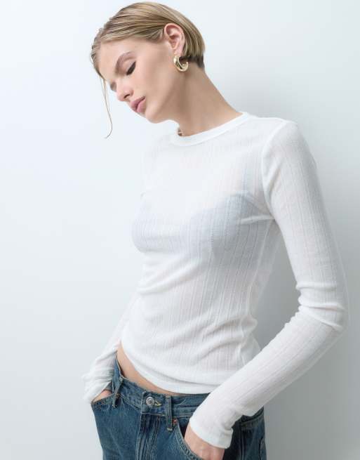 GAP long sleeve essential ribbed top in off white, 3 of 5
