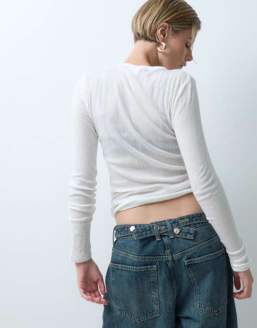 GAP long sleeve essential ribbed top in off white, 5 of 5