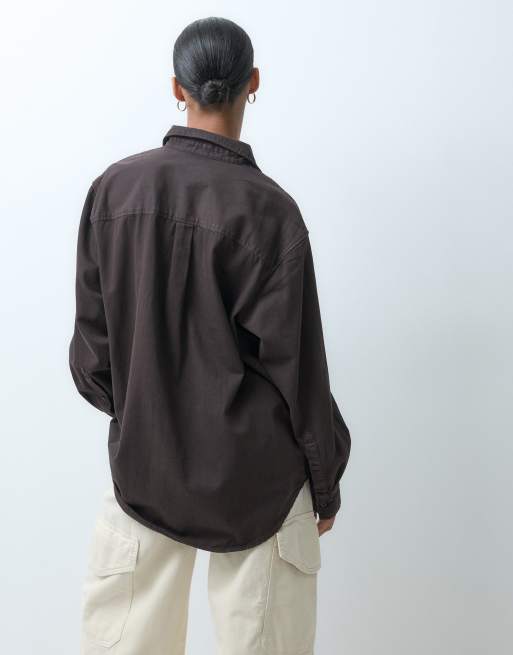 GAP long sleeve overshirt in chocolate, 4 of 4