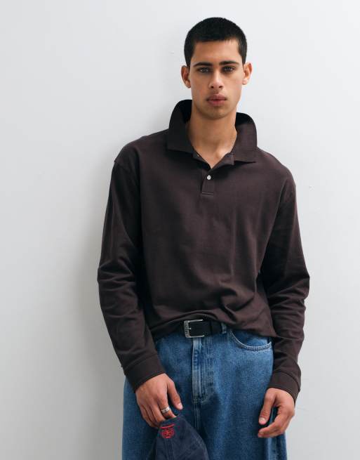 Gap long sleeve polo neck sweashirt in brown, 3 of 5