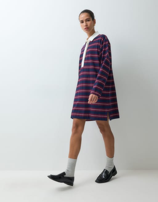 GAP long sleeve rugby dress in burgundy stripe, 2 of 5