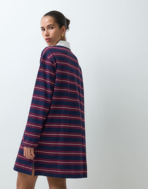GAP long sleeve rugby dress in burgundy stripe, 3 of 5