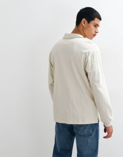 Gap long sleeve v-neck polo sweatshirt in beige, 2 of 5