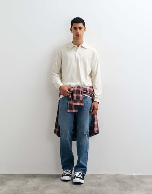 Gap long sleeve v-neck polo sweatshirt in beige, 3 of 5