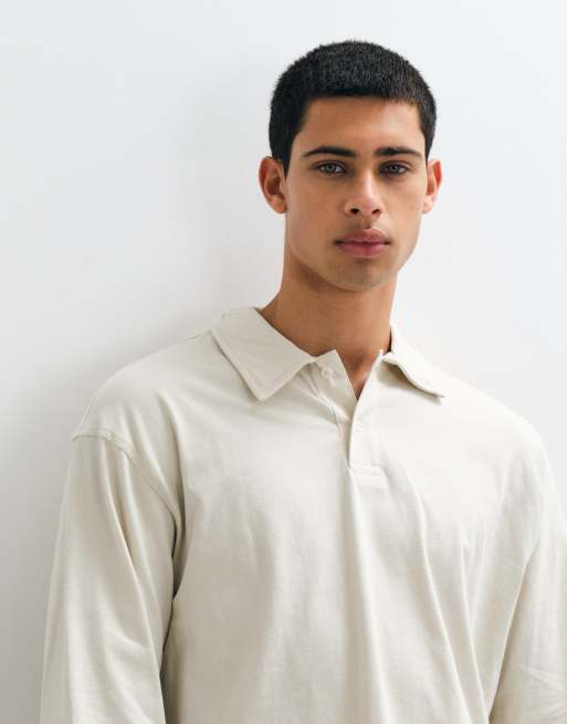 Gap long sleeve v-neck polo sweatshirt in beige, 4 of 5
