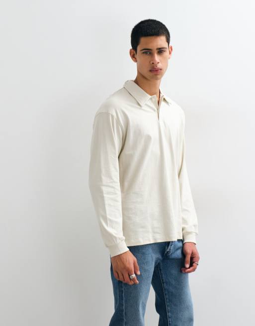 Gap long sleeve v-neck polo sweatshirt in beige, 5 of 5