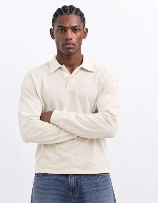 Gap long sleeve v-neck polo sweatshirt in beige, 6 of 9