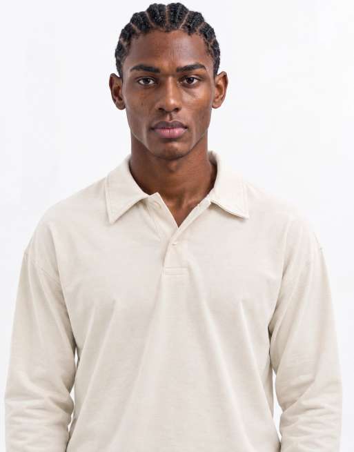 Gap long sleeve v-neck polo sweatshirt in beige, 7 of 9