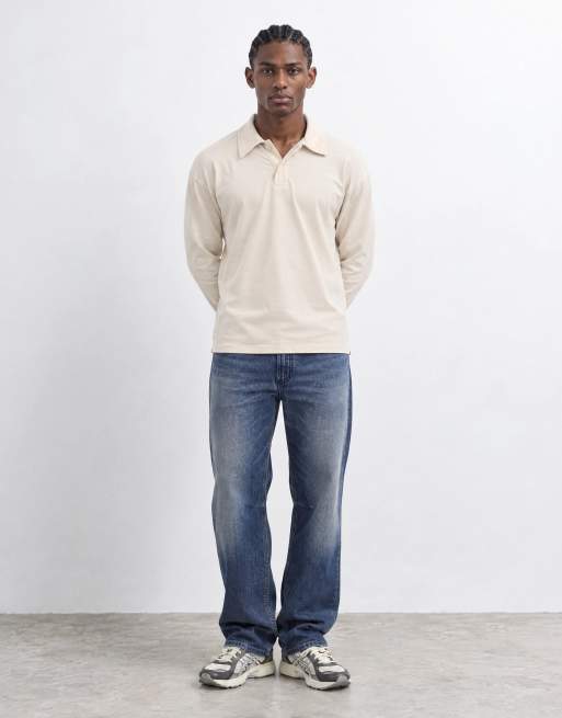 Gap long sleeve v-neck polo sweatshirt in beige, 8 of 9