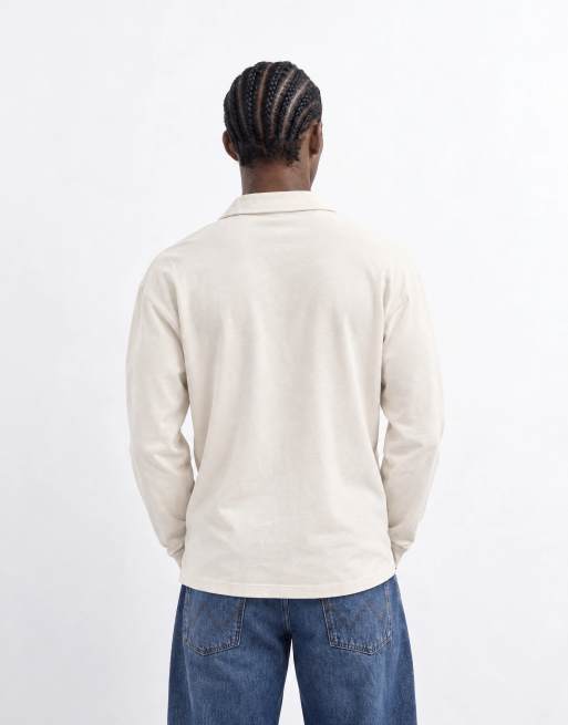 Gap long sleeve v-neck polo sweatshirt in beige, 9 of 9