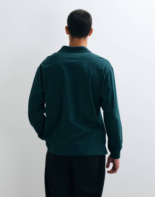 Gap long sleeve v-neck polo sweatshirt in green, 2 of 5