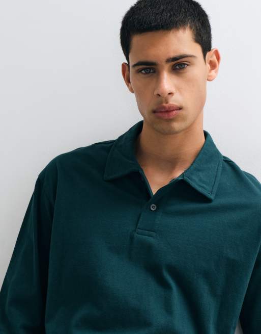 Gap long sleeve v-neck polo sweatshirt in green, 3 of 5
