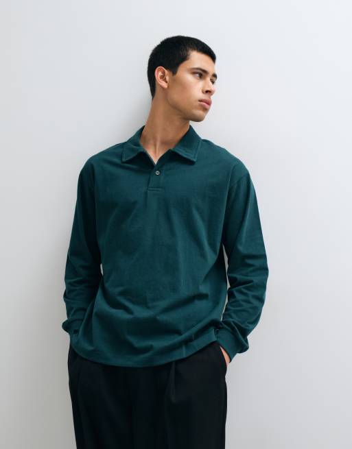 Gap long sleeve v-neck polo sweatshirt in green, 4 of 5