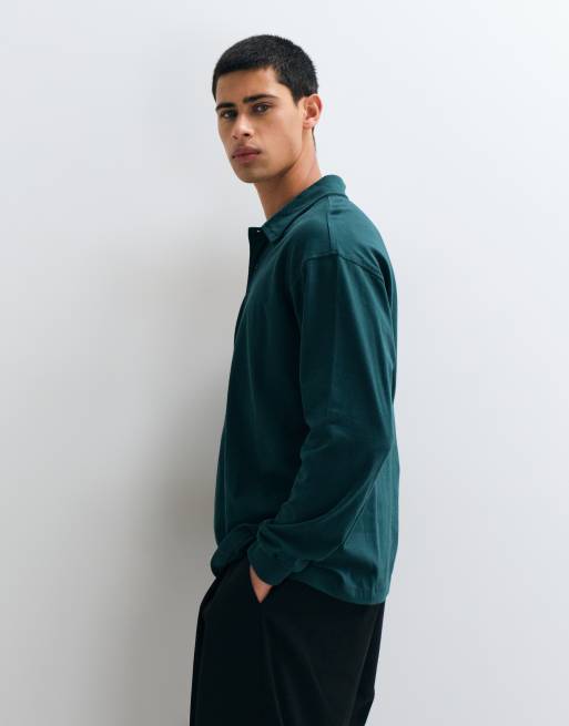 Gap long sleeve v-neck polo sweatshirt in green, 5 of 5