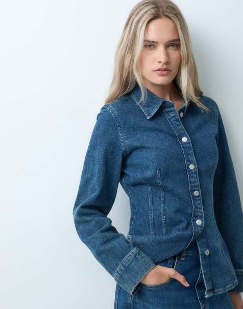 GAP longline cinched shirt in dark wash blue - view 1