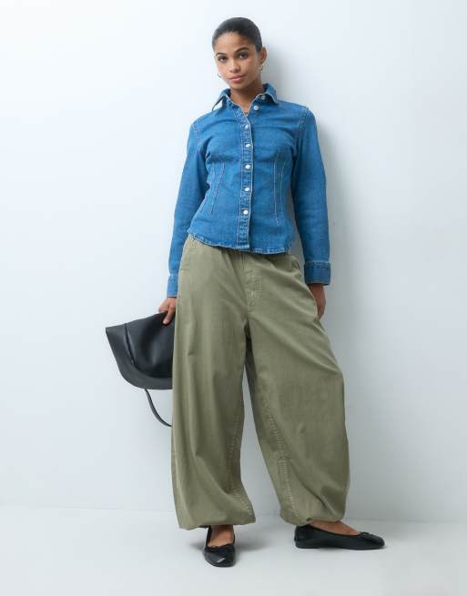 GAP longline cinched shirt in mid wash blue, 2 of 4