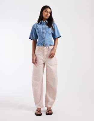 Gap Mid Rise Barrel Jeans In Pink