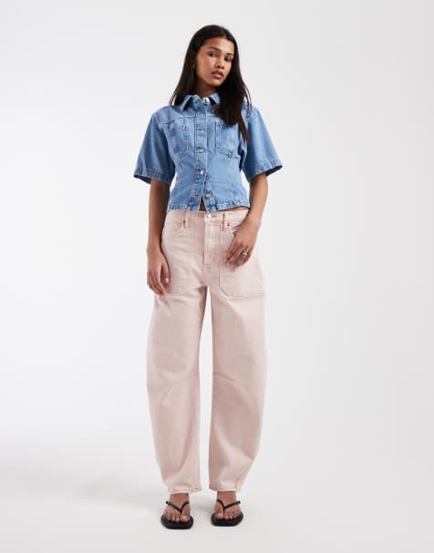 GAP mid rise barrel jeans in baby pink - view 1