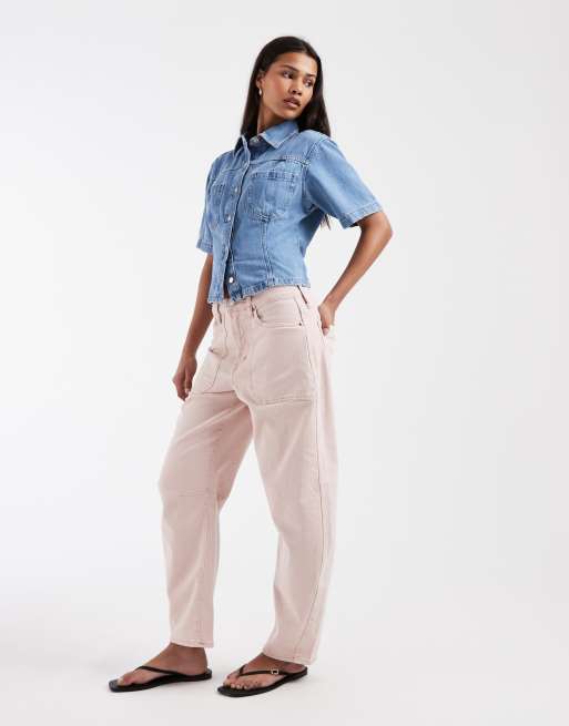 GAP mid rise barrel jeans in baby pink, 2 of 5