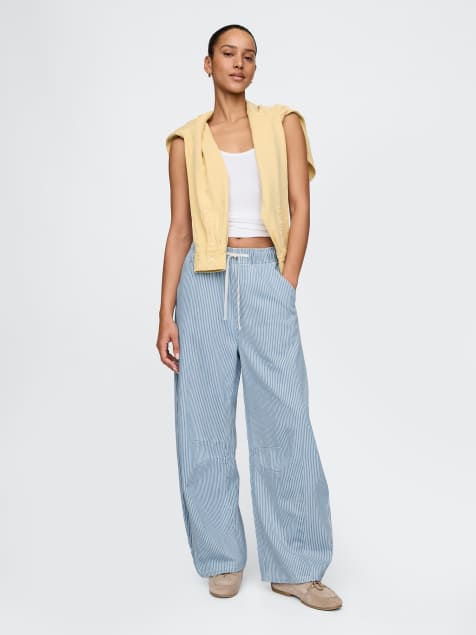 GAP mid rise tie waist horseshoe pinstripe jeans in mid blue - view 1