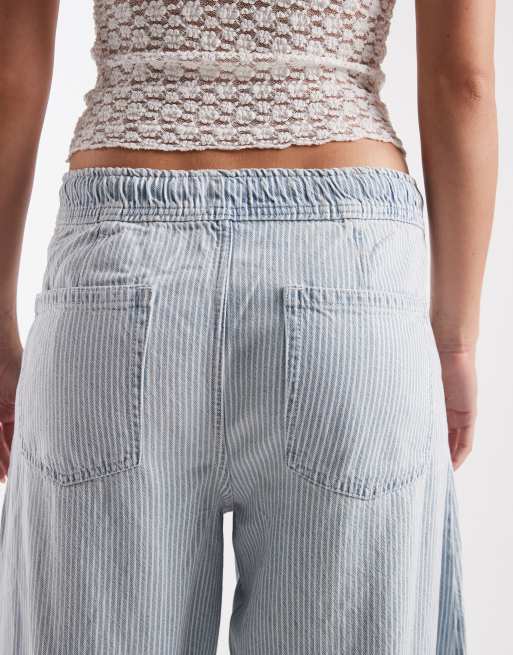 GAP mid rise tie waist horseshoe pinstripe jeans in mid blue, 5 of 5