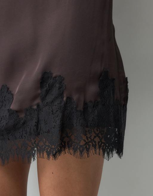 GAP mini dress with lace hem detail in chocolate, 3 of 5