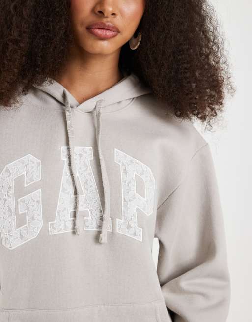 GAP oversized chest logo hoodie in grey, 3 of 4