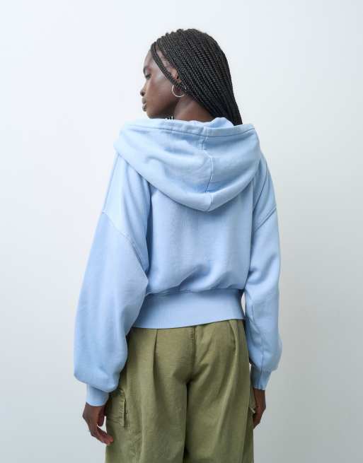 GAP oversized full zip chest logo hoodie in sky blue, 4 of 4