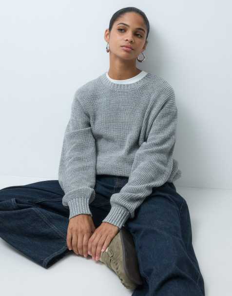 GAP oversized knit textured jumper in grey marl - view 1