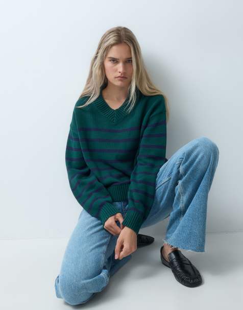 GAP oversized knitted v neck jumper in green - view 1