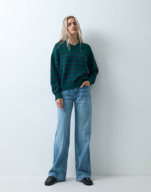 GAP oversized knitted v neck jumper in green, 2 of 4