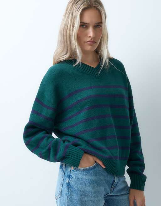 GAP oversized knitted v neck jumper in green, 3 of 4