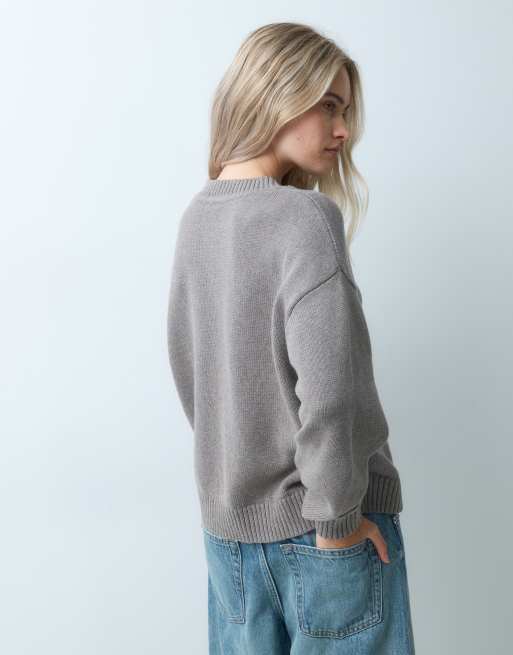 GAP oversized knitted v neck jumper in grey, 4 of 4