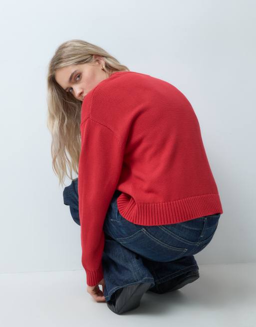 GAP oversized knitted v neck jumper in red, 3 of 4