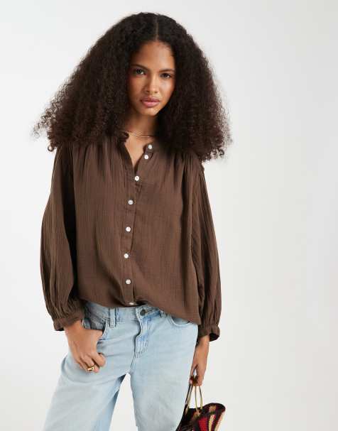 GAP oversized linen look shirt in chocolate - view 1