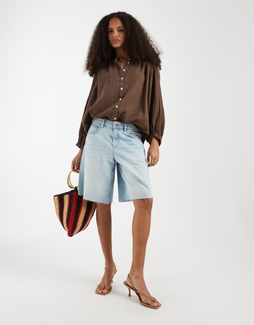 GAP oversized linen look shirt in chocolate, 2 of 4
