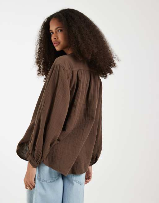 GAP oversized linen look shirt in chocolate, 3 of 4