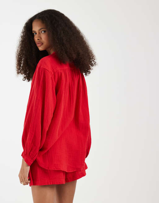 GAP oversized linen look shirt in red, 4 of 4