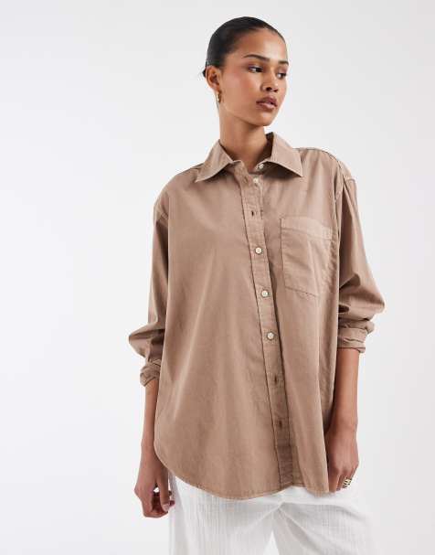 GAP oversized textured shirt in washed brown - view 1