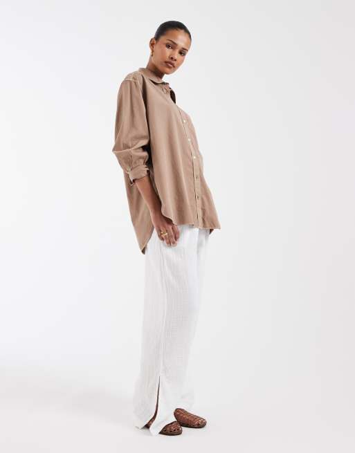 GAP oversized textured shirt in washed brown, 2 of 4