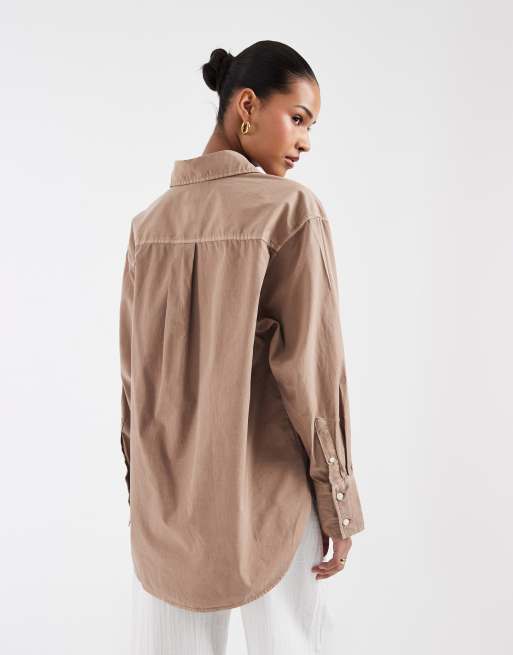 GAP oversized textured shirt in washed brown, 3 of 4