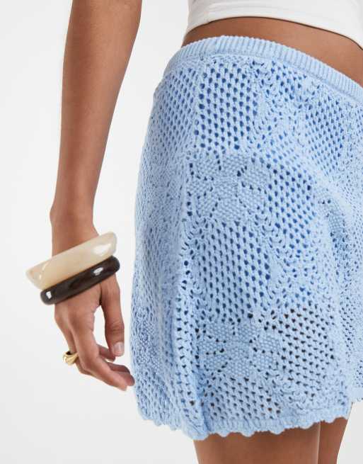 GAP pointelle light knit mini skirt in blue, 4 of 5