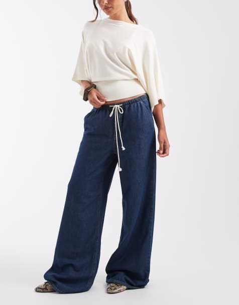GAP pull on wide leg seamed trousers in dark blue wash - view 1