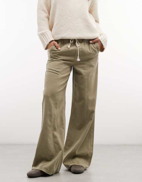 GAP pull on wide leg seamed trousers in khaki - view 1