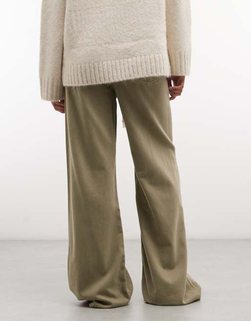 GAP pull on wide leg seamed trousers in khaki, 3 of 5