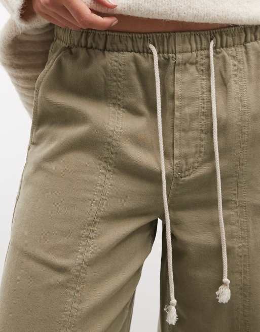 GAP pull on wide leg seamed trousers in khaki, 4 of 5