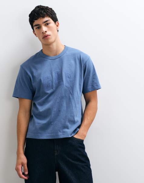 GAP relaxed fit cropped logo t-shirt in blue  - view 1