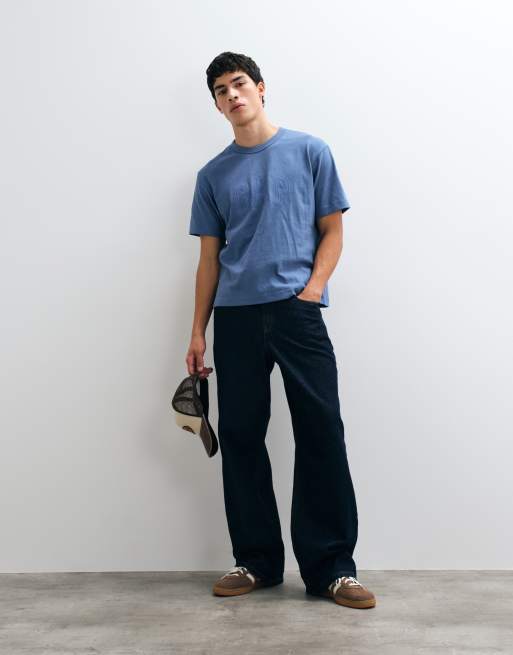 GAP relaxed fit cropped logo t-shirt in blue , 3 of 5