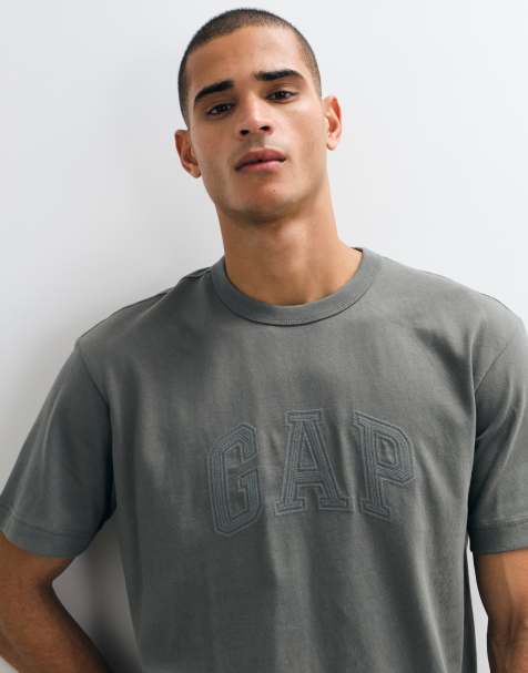 GAP relaxed fit cropped logo t-shirt in grey - view 1