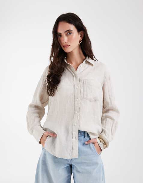 GAP relaxed fit linen mix shirt in ecru - view 1